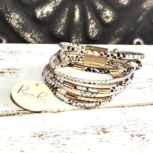 Women's White Faux Snakeskin Magnetic Clasp Bracelet